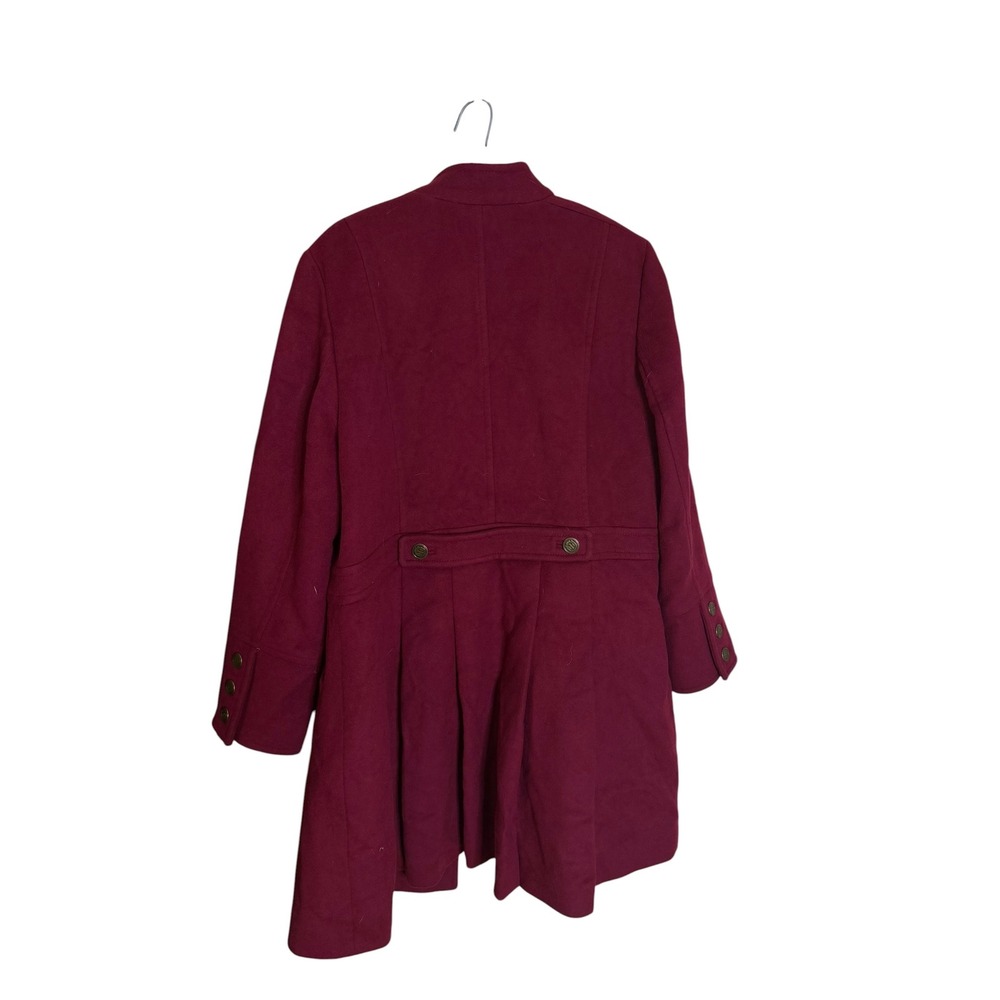 Talbots Womens Red Wool Blend Walker Coat Gold Crest Button Pleated Back Size 18 - Picture 8 of 8